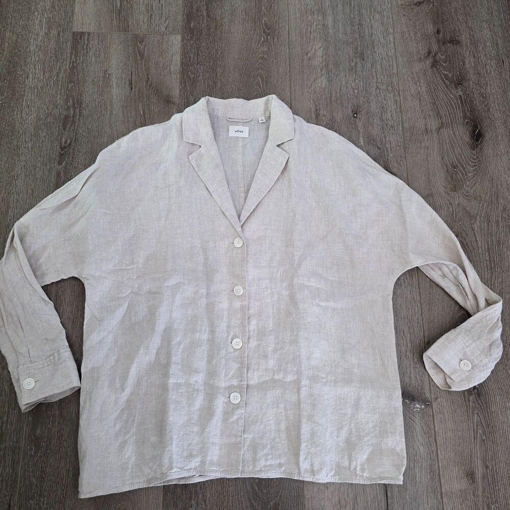 Wilfred S Oatmeal Button Preppy Minimalist Organic Linen Relaxed Shirt Coastal